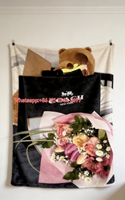Coach New York Floral Shopping Bag Print Flannel Fleece Throw Blanket C087